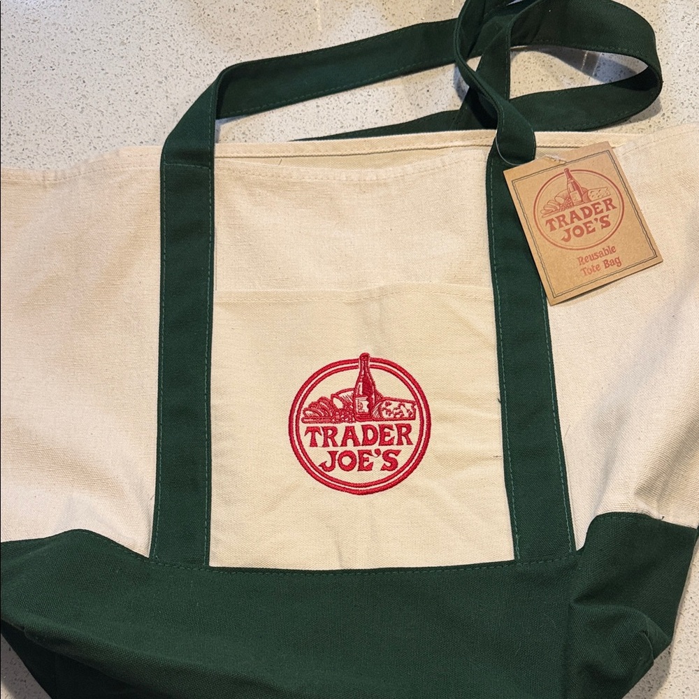 Trader Joe's Cream and Green Tote Bag